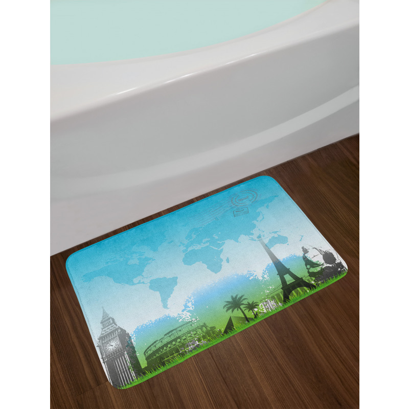 Famous Landmarks Mapping Bath Mat