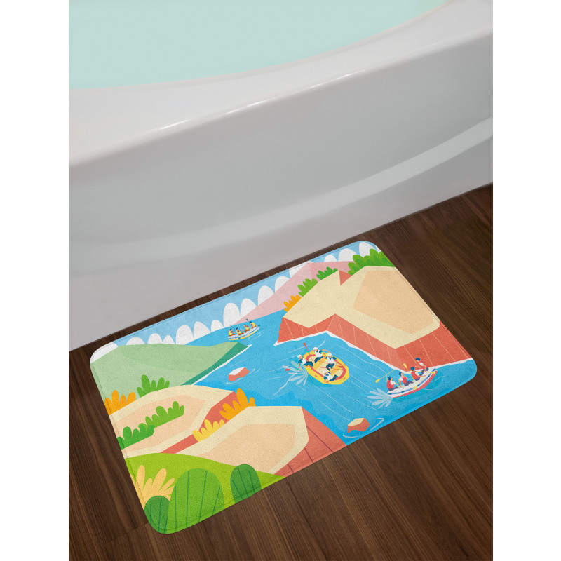 Rafting on River Cartoon Bath Mat