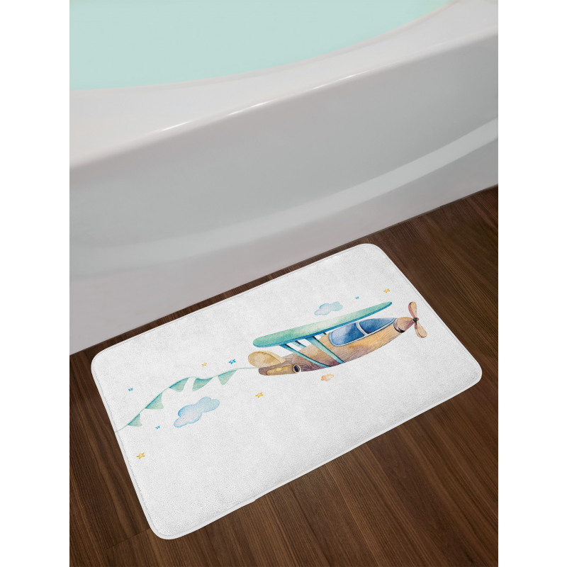 Nursery Airplane Cloud Stars Bath Mat