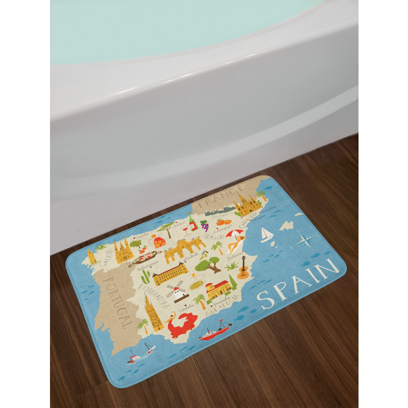 Spain Mapping Calligraphy Bath Mat