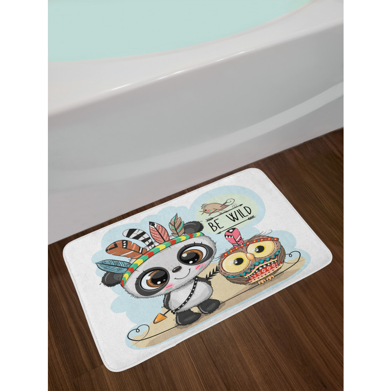 Panda Owl Bird in Feathers Bath Mat