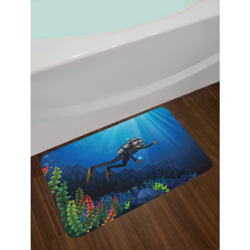 Scuba Diver Exploring Art Bath Mat