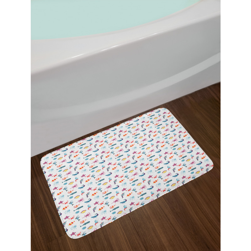 Doodle Style Sea Elements Bath Mat