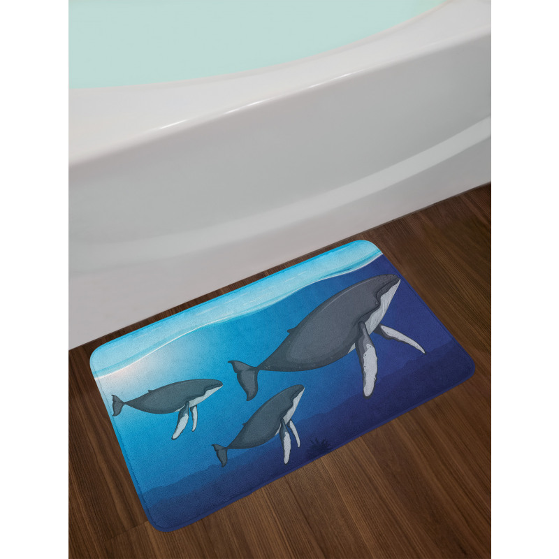 Swimming Whales Scenery Bath Mat