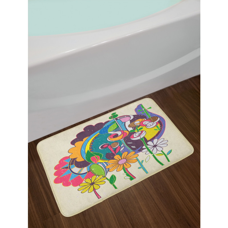 Grunge Style Flowers Artwork Bath Mat