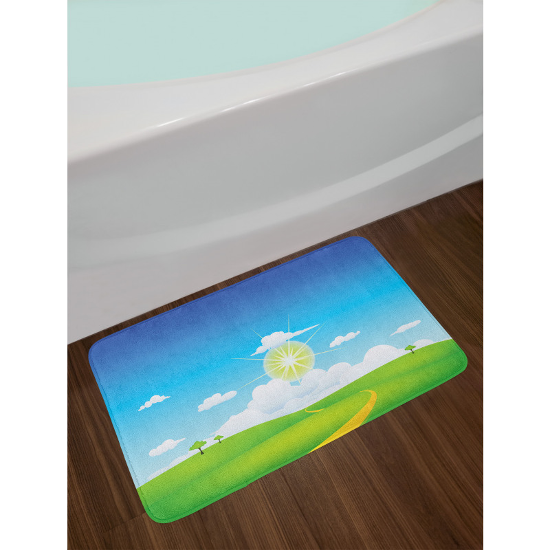 Grass Hill Sun and Clouds Bath Mat