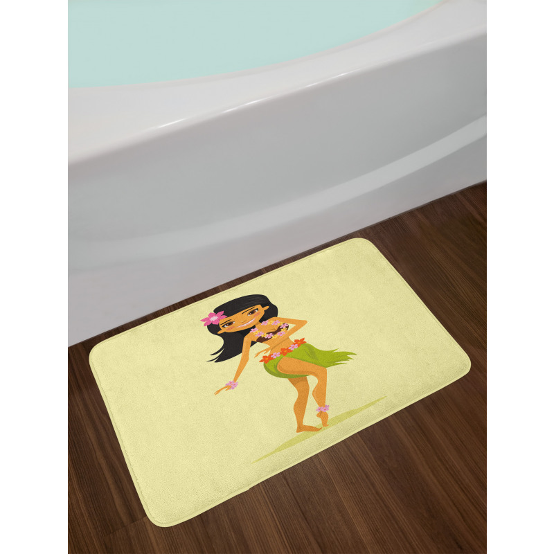 Hawaiian Dancer Girl Cartoon Bath Mat