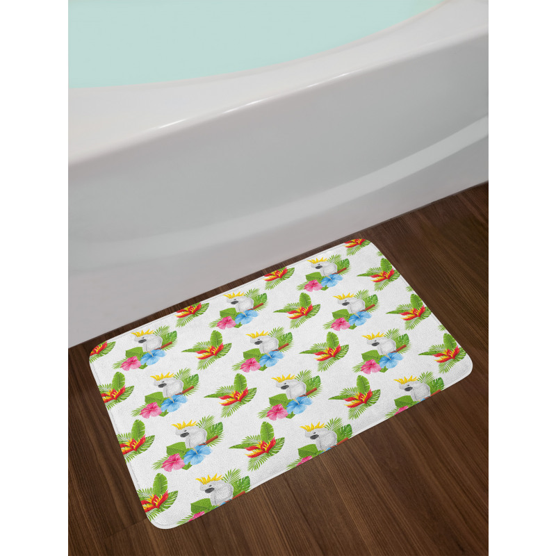 Cockatoo and Tropical Petals Bath Mat