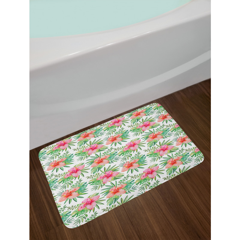 Hibiscus Monstera Palm Leaves Bath Mat