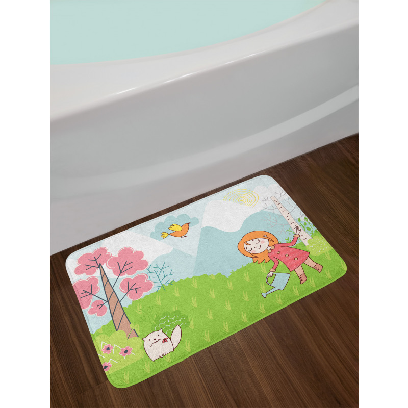 Cartoon Girl Animal in Wood Bath Mat