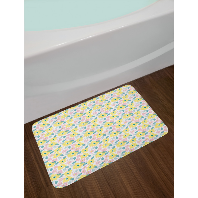 Pastel Spring Flowers Leaves Bath Mat