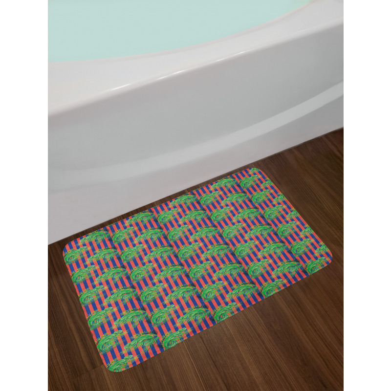 Chameleon with Palm Stripes Bath Mat