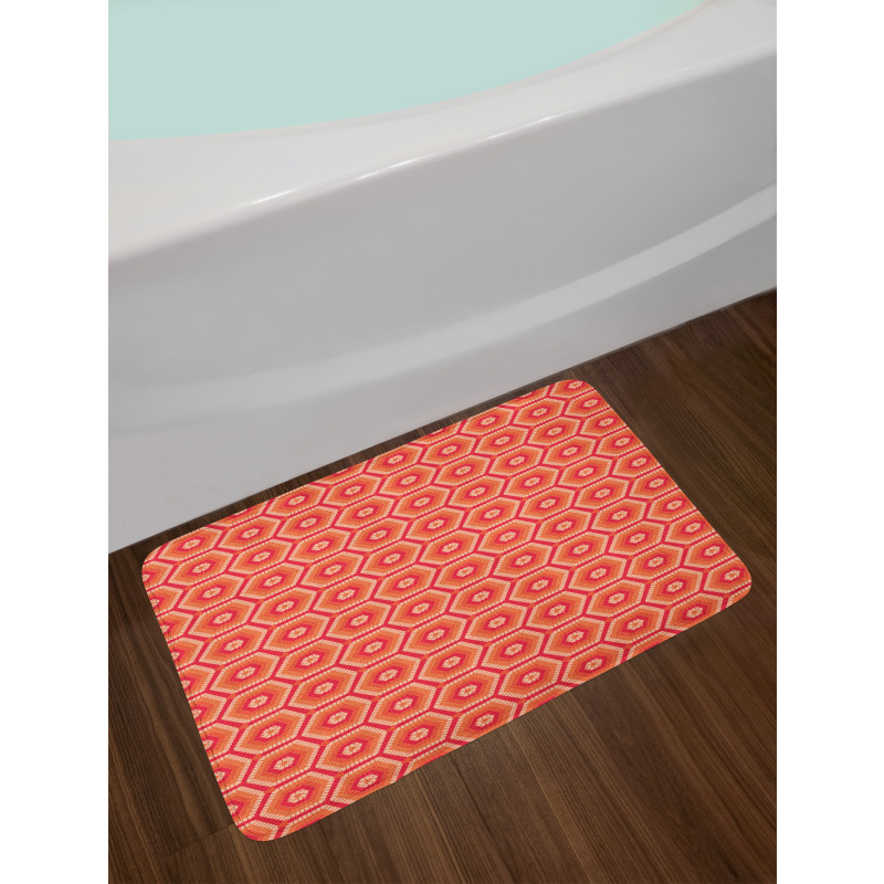 Hexagonal Shapes Tangerine Bath Mat