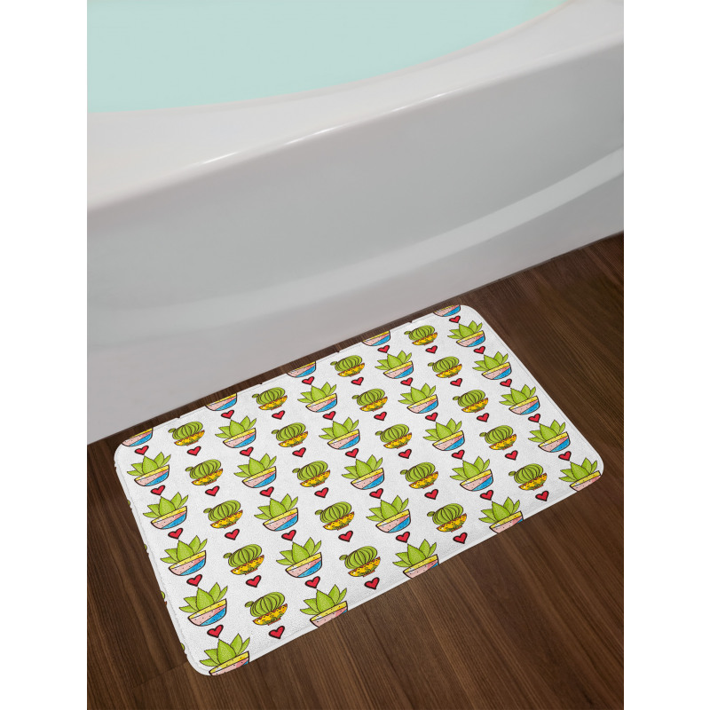 Colorful Succulents in Pots Bath Mat