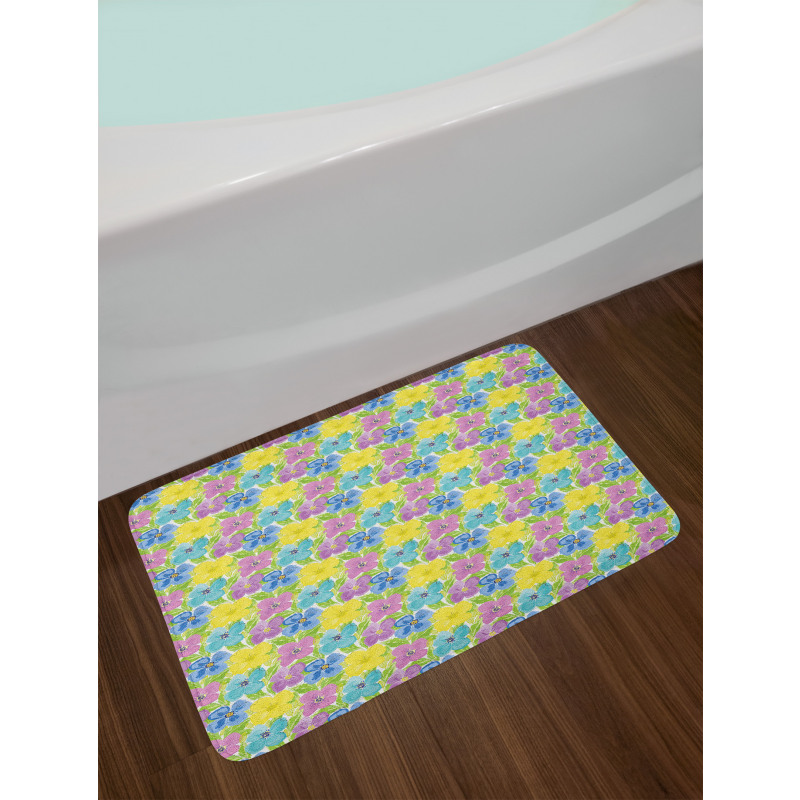 Watercolor Flower and Leaves Bath Mat