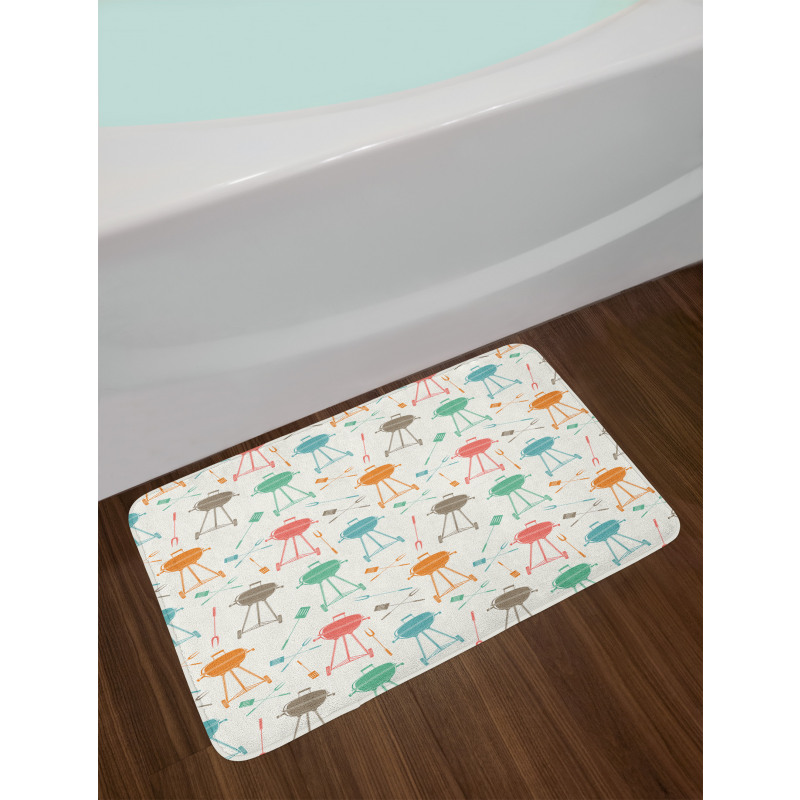 Retro Barbecue Grill Elements Bath Mat