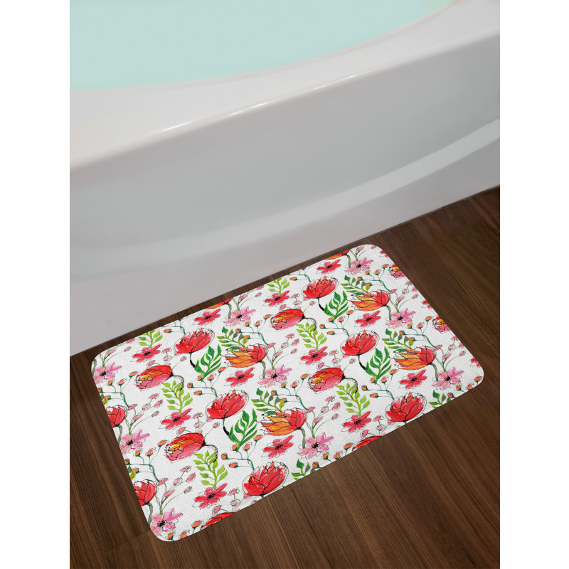 Scribbled Flowers and Leaves Bath Mat