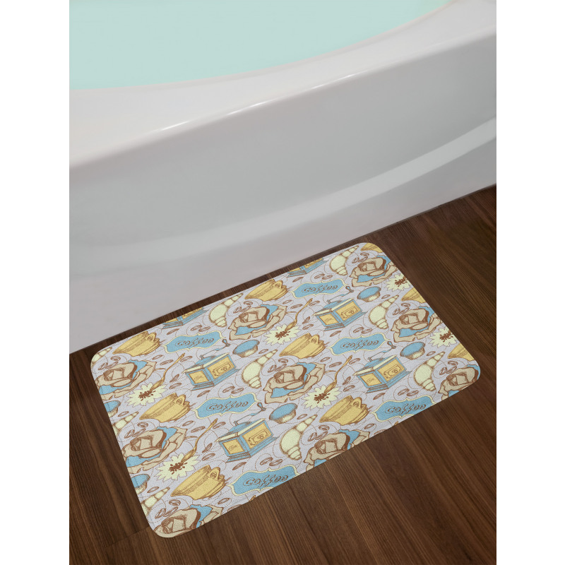 Sketchy Croissants Roses Bath Mat