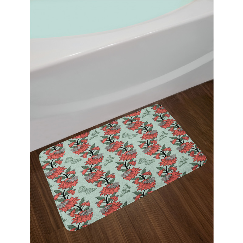 Flower Butterfly Silhouettes Bath Mat