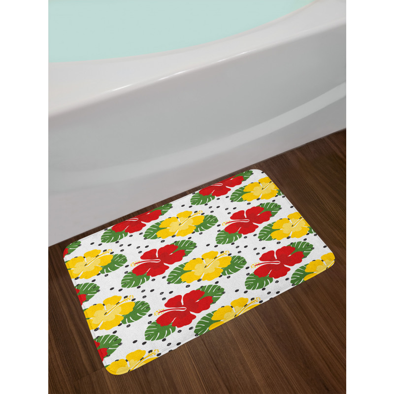 Grunge Dots and Hibiscus Bath Mat