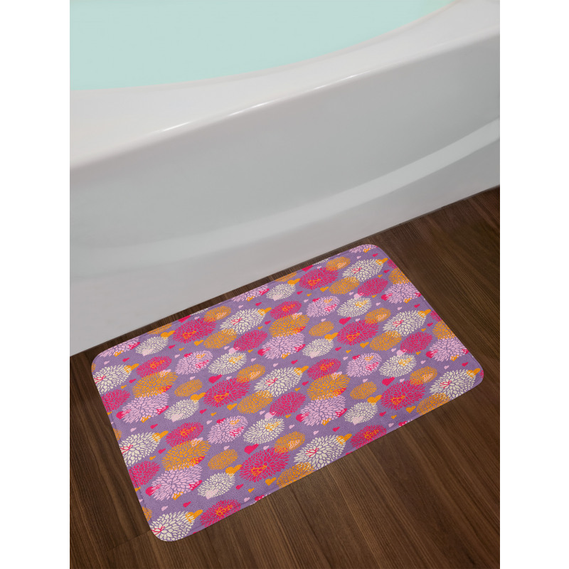Blooming Flowers and Hearts Bath Mat
