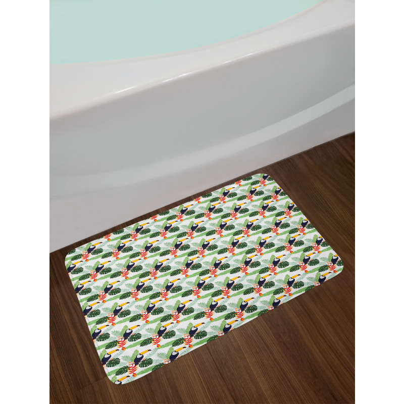 Flowers and Toucan Birds Bath Mat