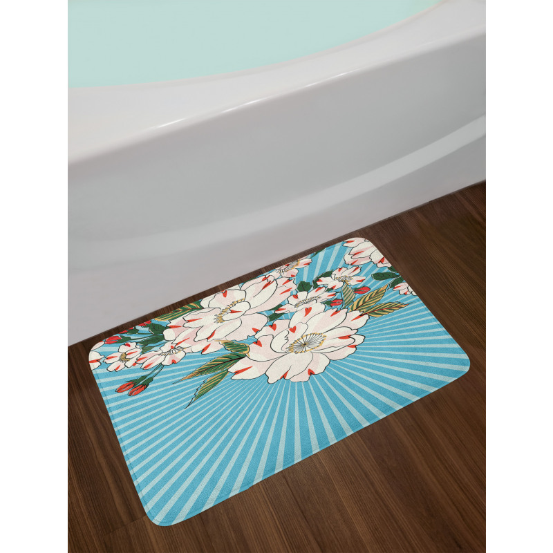 Floral Bloom on Retro Rays Bath Mat