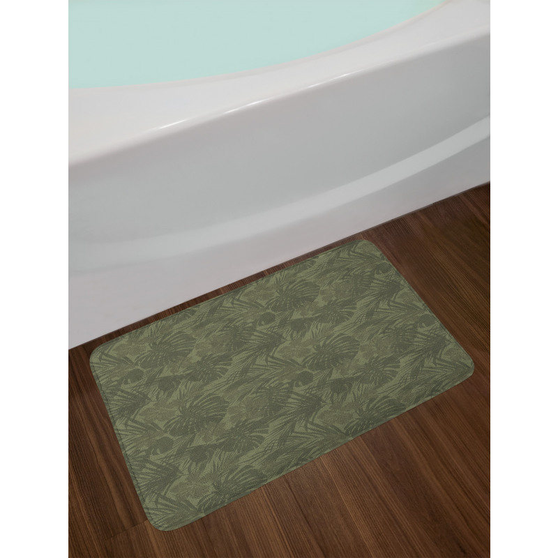 Monochrome  Leaves Bath Mat