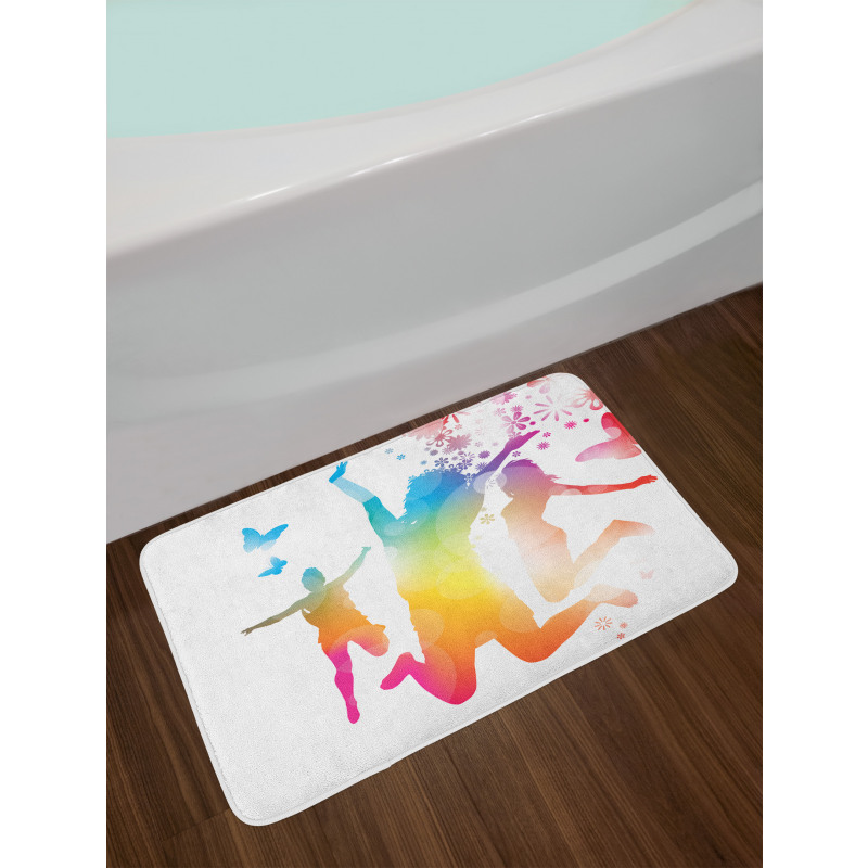 Jumping People Butterflies Bath Mat