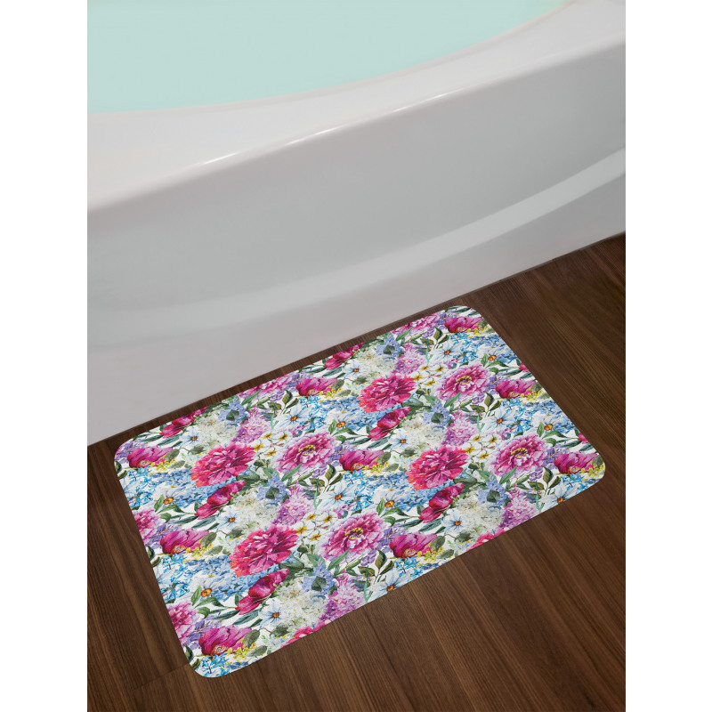 Watercolor Look Bouquet Art Bath Mat