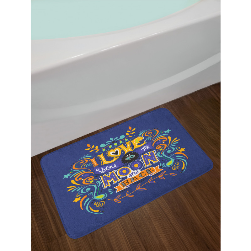 Floral Themed Text Bath Mat