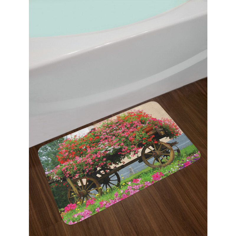 Flowers in Wooden Wagon Bath Mat