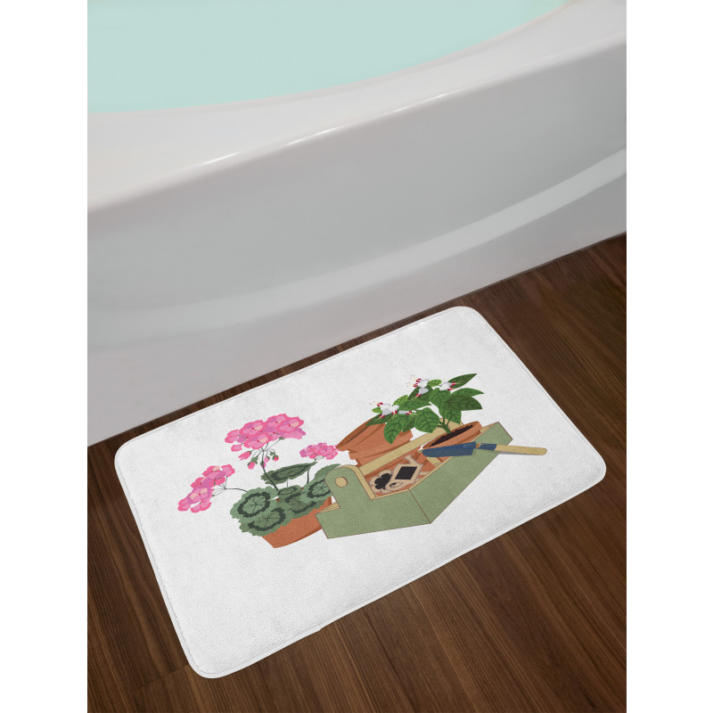 Flowers and Garden Tools Bath Mat