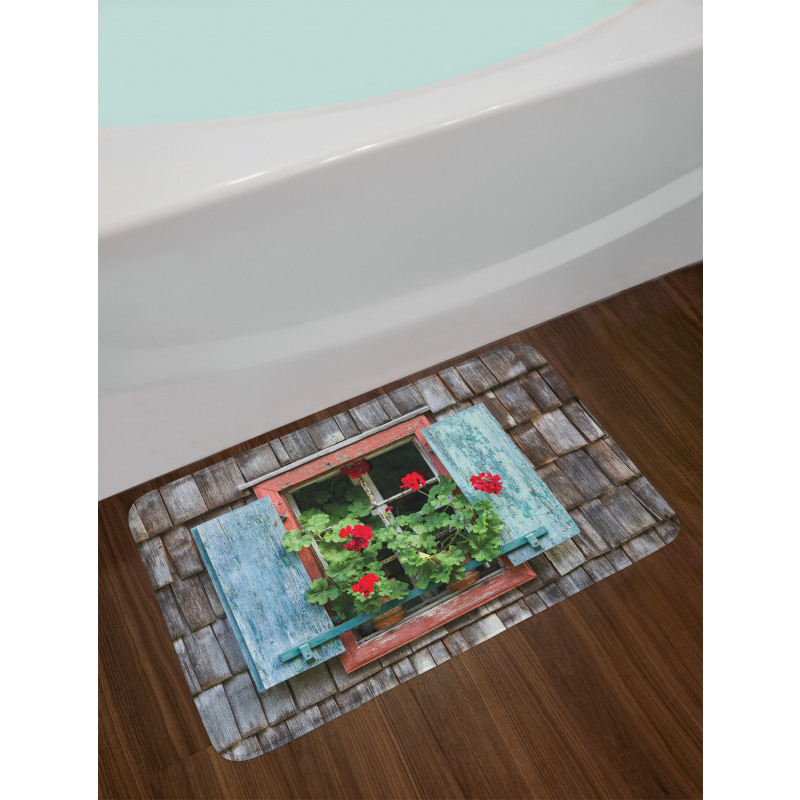 Flowers on Rural Window Bath Mat