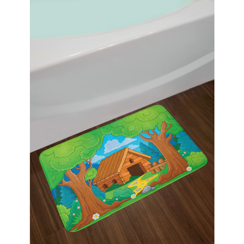 Wooden Shed in Forest Bath Mat