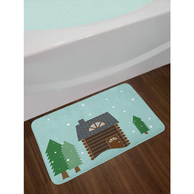 Cabin in Snowy Landscape Bath Mat