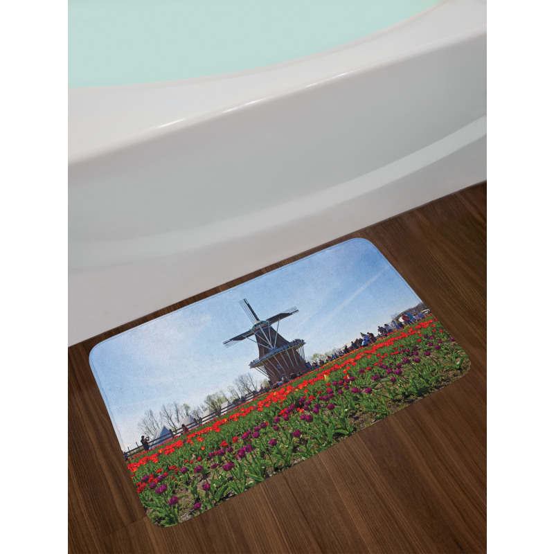 Windmill Photo on Tulip Field Bath Mat