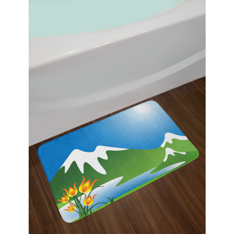 Snowy Mountain Flowers Bath Mat