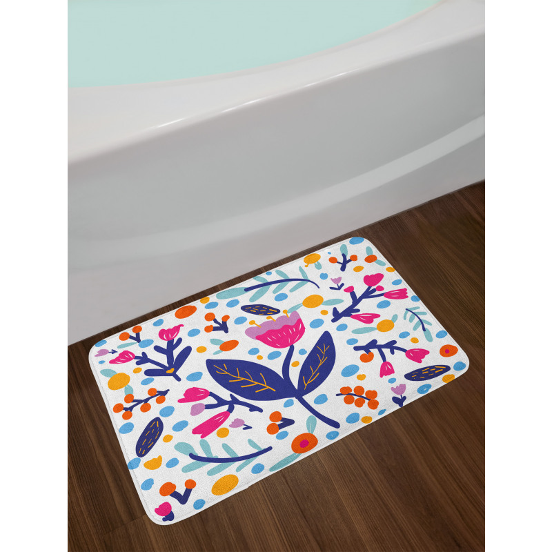 Doodle Style Flowers Blots Bath Mat