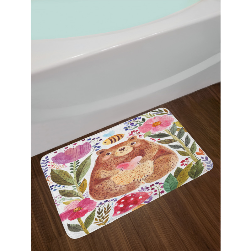 Bear with Flowers Bath Mat