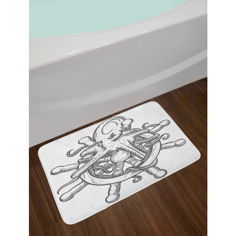 Sketch Sailboat Wheel Bath Mat