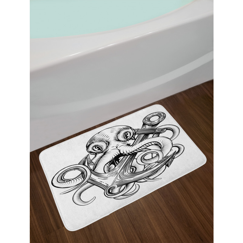 Octopus Ship Sketch Bath Mat