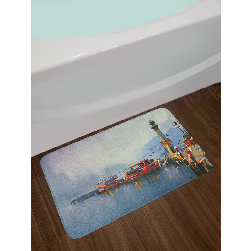 Harbor Boats and Birds Bath Mat