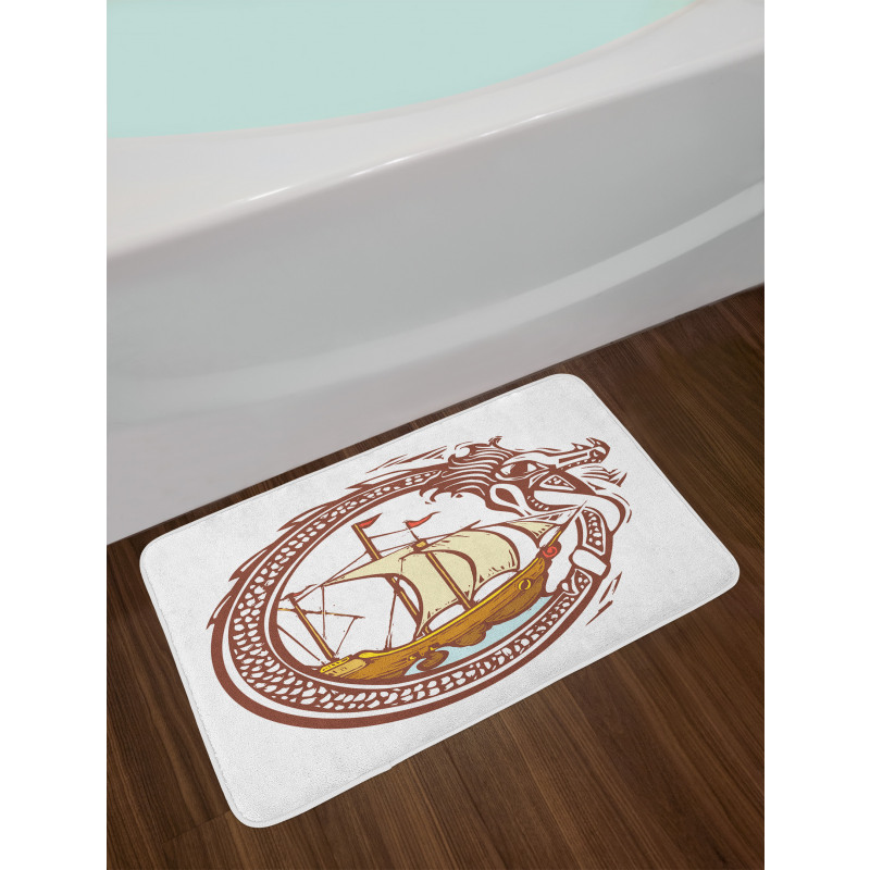 Sailing Boat Waves Dragon Bath Mat