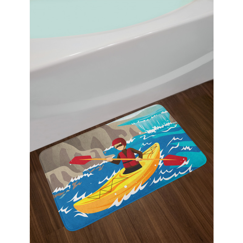 Boy Kayaking in the River Bath Mat