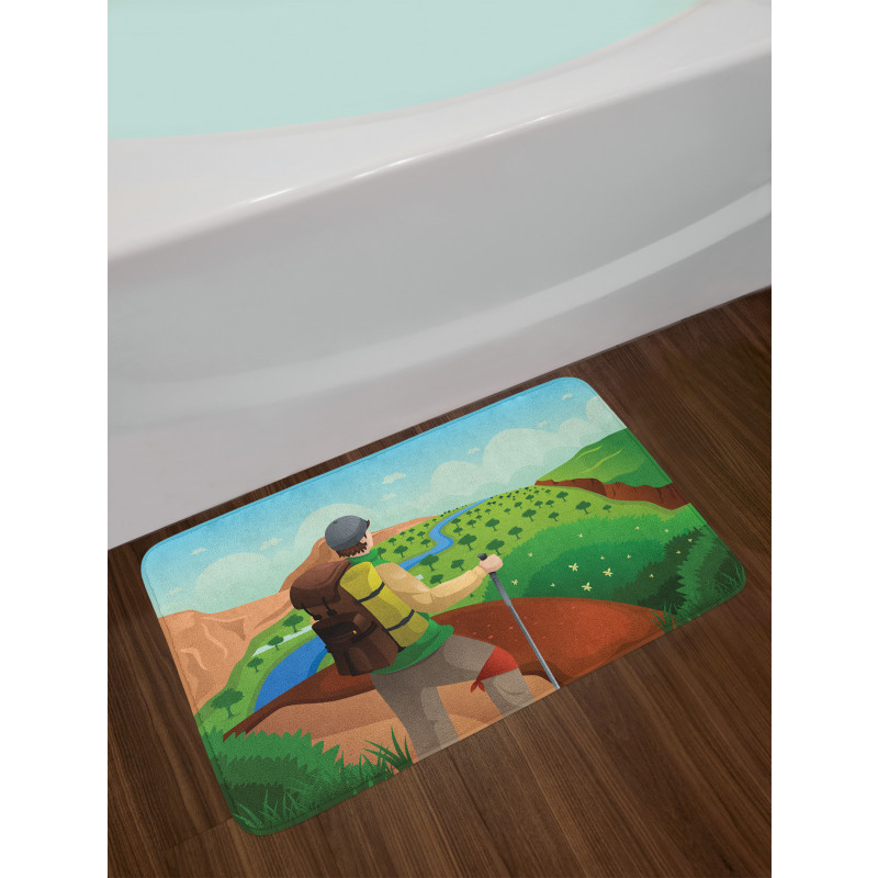 Man with a Backpack Hike Bath Mat