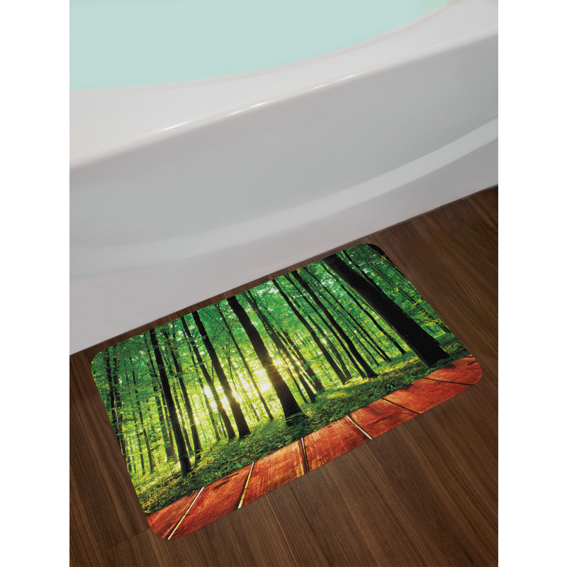 Sunlight Forest Trees Bath Mat