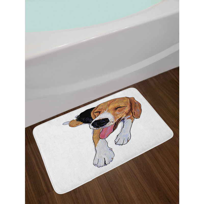 Smiling Resting Dog Sketch Bath Mat