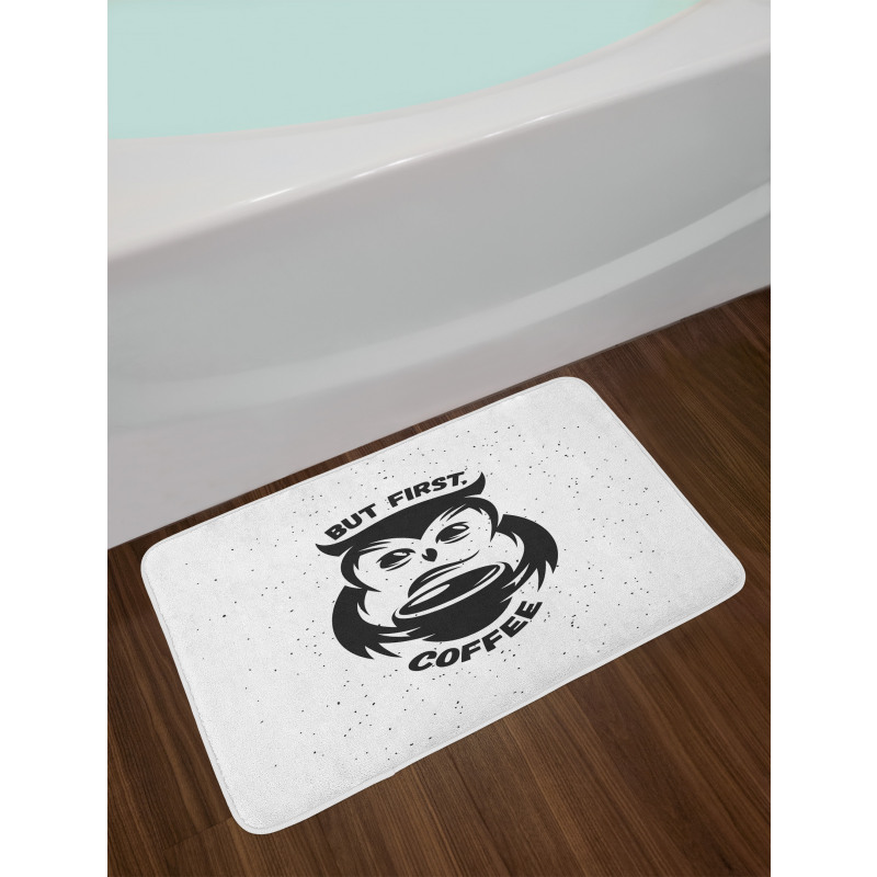 Owl Holds Mug Dots Bath Mat