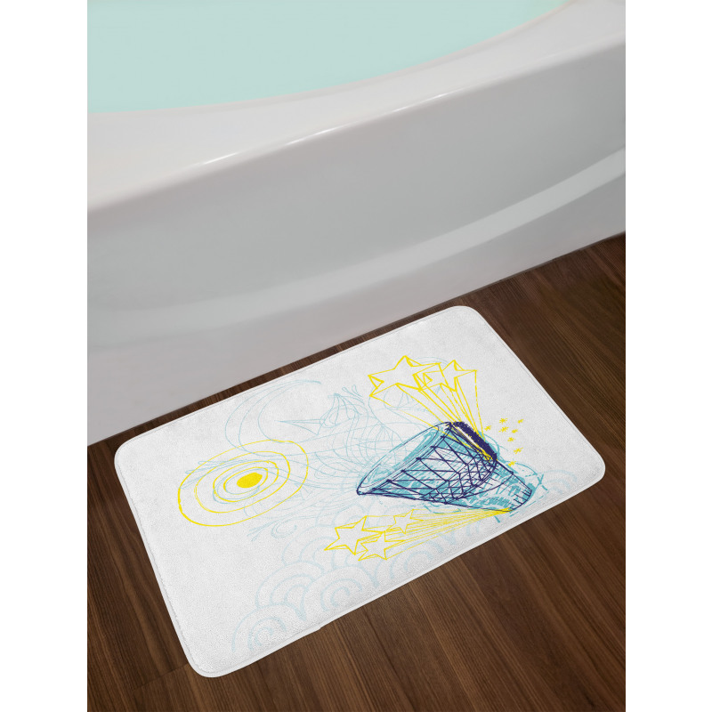 Yellow Indigo Blue Drawings Bath Mat